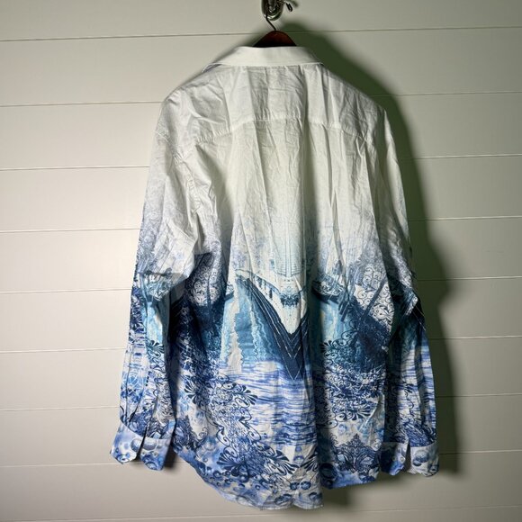 RARE: Bugatchi 3X Long Sleeve Button Up Shirt Blue White Venice Scene - Picture 5 of 11